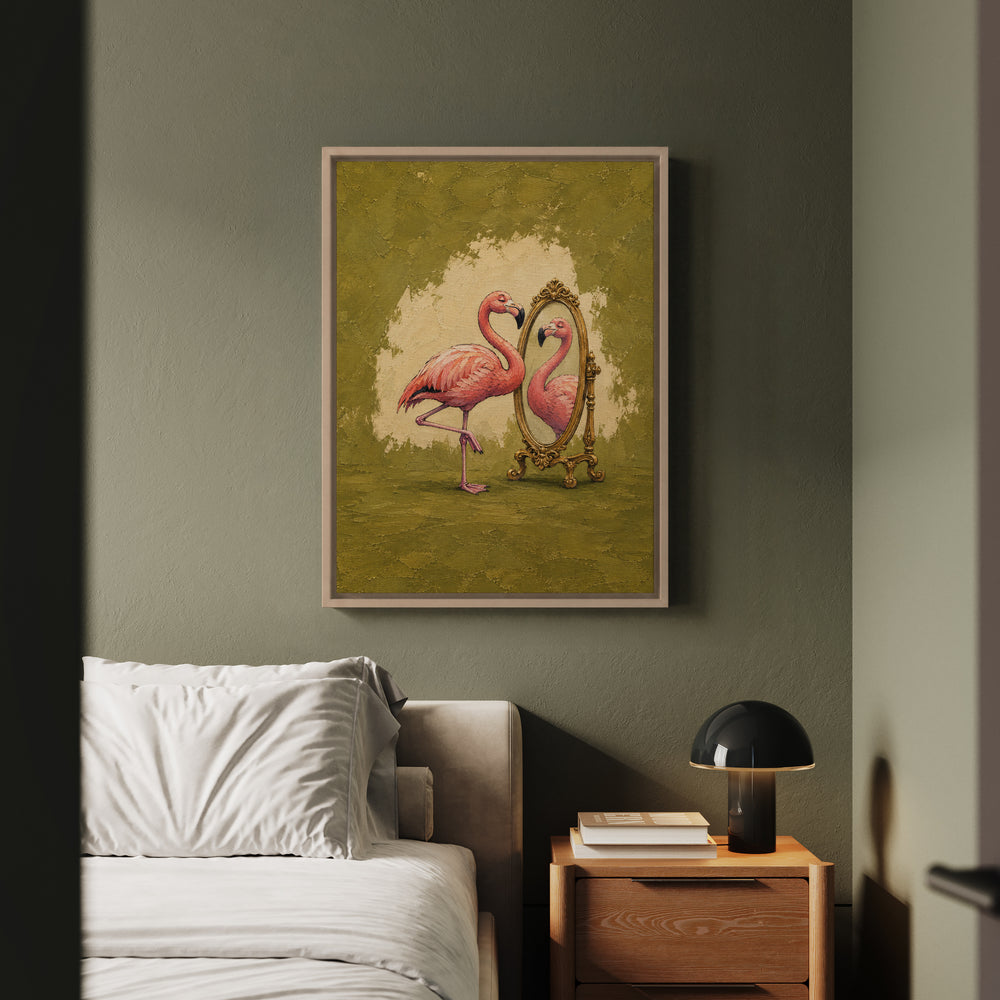 Flamingo Standards – Funny Bathroom Art with a Gilded Mirror Inspection – Framed Canvas Wall Art
