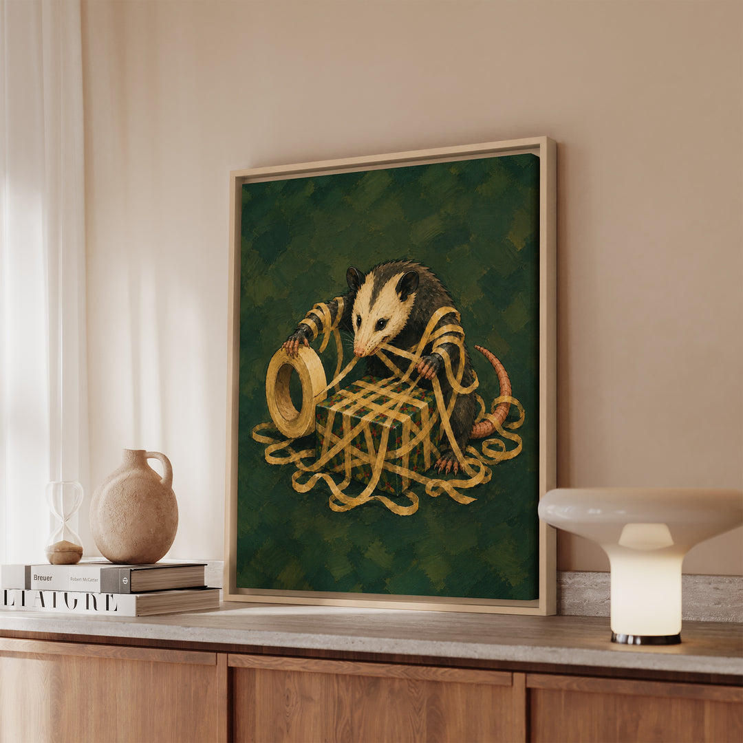 Secret Santa Workshop – Christmas Wall Art with a 3 AM Wrapping Disaster – Framed Canvas Wall Art