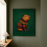 Sweater Committee – Capybara Wall Art with a Knitted Holiday Knit – Canvas Wall Art