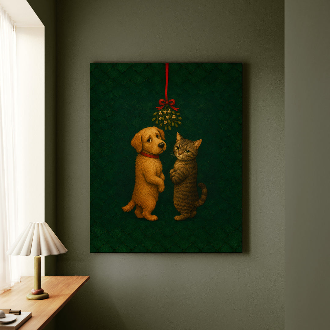 Mistletoe Standoff – Christmas Wall Art with a Reluctant Holiday Pause – Canvas / Framed Canvas
