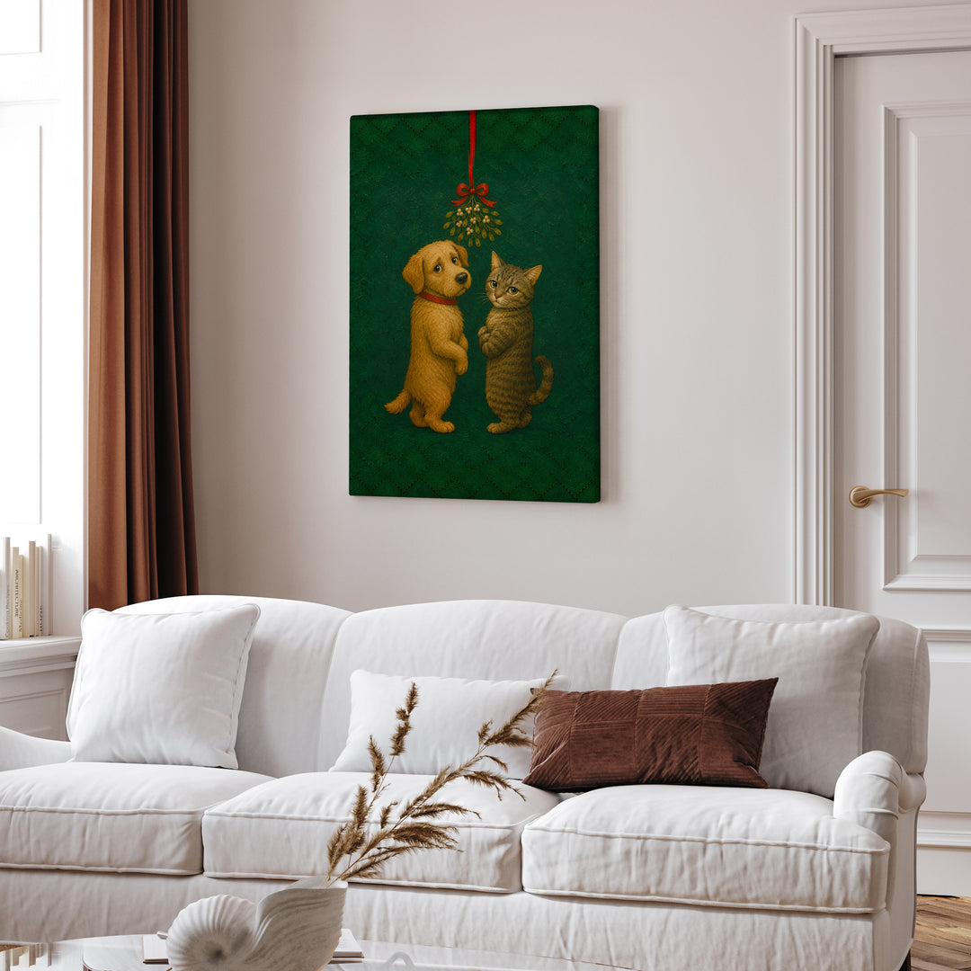 Mistletoe Standoff – Christmas Wall Art with a Reluctant Holiday Pause – Canvas / Framed Canvas