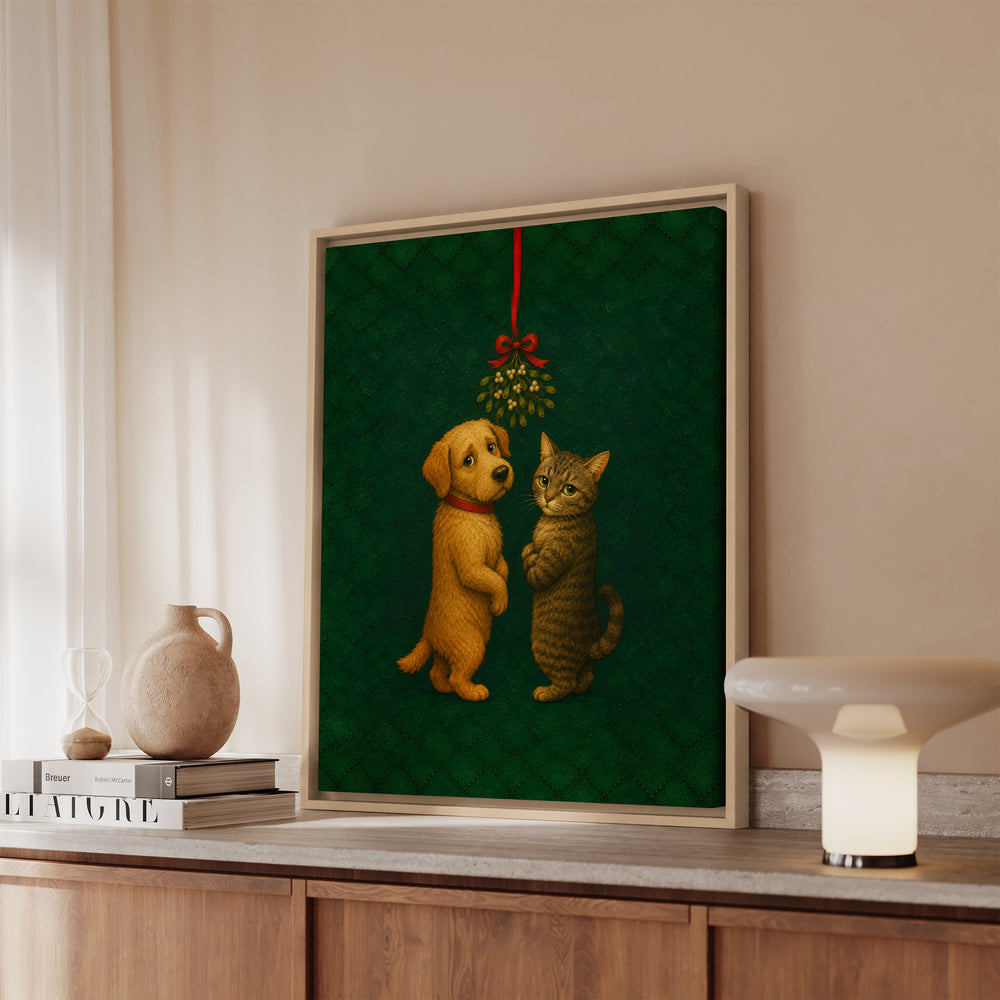 Mistletoe Standoff – Christmas Wall Art with a Reluctant Holiday Pause – Canvas / Framed Canvas