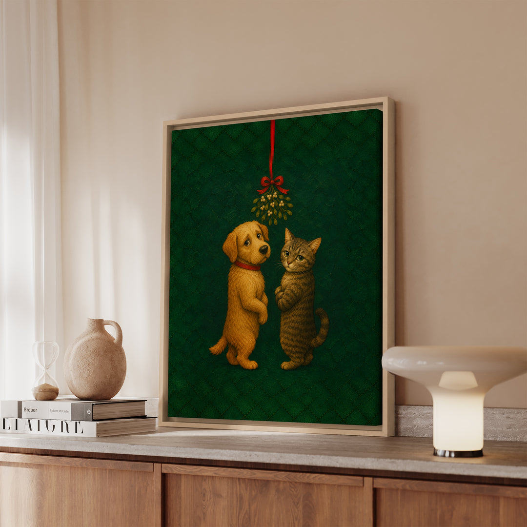 Mistletoe Standoff – Christmas Wall Art with a Reluctant Holiday Pause – Canvas / Framed Canvas