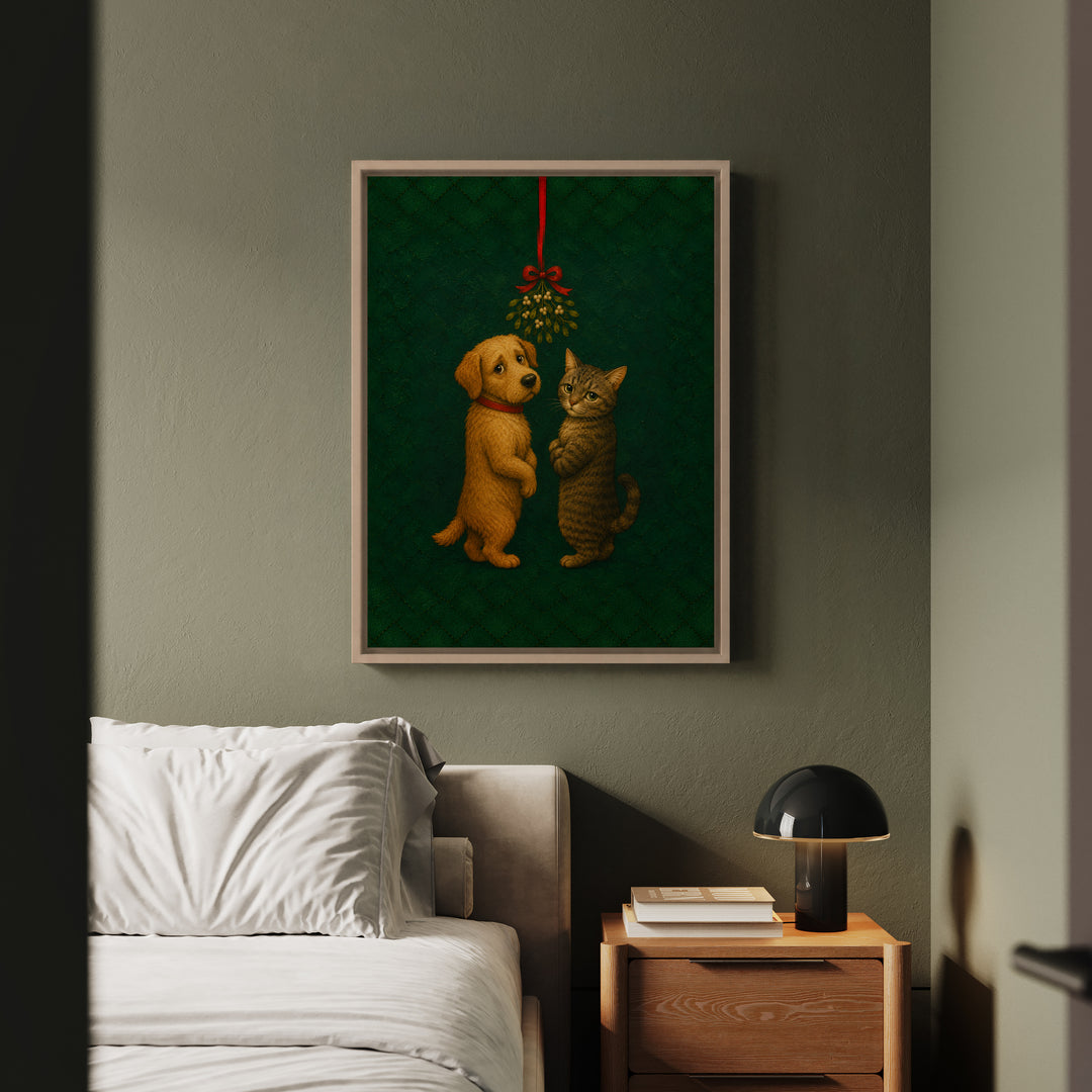 Mistletoe Standoff – Christmas Wall Art with a Reluctant Holiday Pause – Canvas / Framed Canvas
