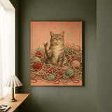 The Yarn Audit – Yarn Wall Art with a Cat in a Crochet Explosion – Canvas Wall Art