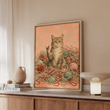 The Yarn Audit – Yarn Wall Art with a Cat in a Crochet Explosion – Framed Canvas Wall Art