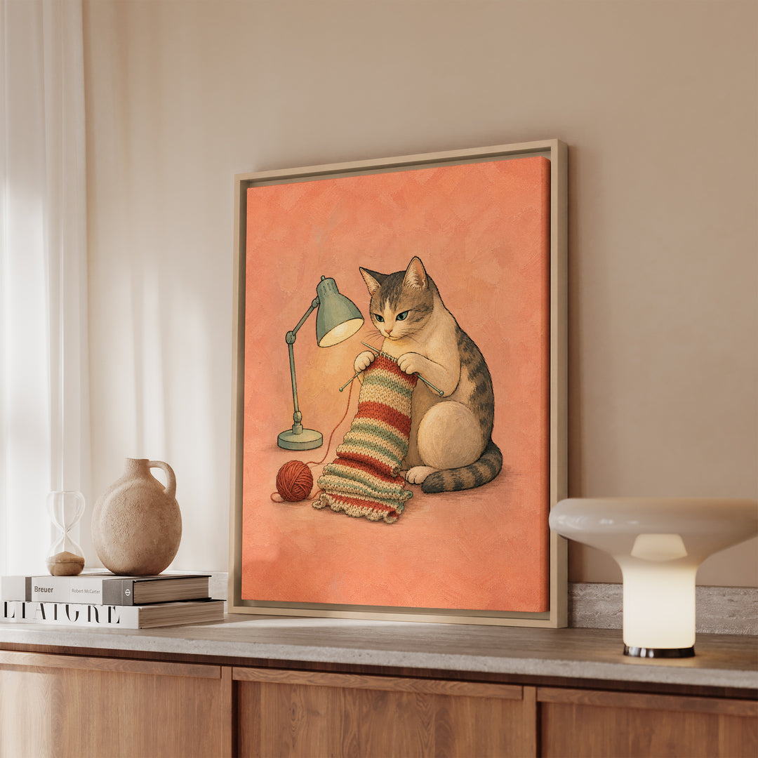 One More Row – Yarn Art with Clicking Needles at 2 AM – Framed Canvas Wall Art