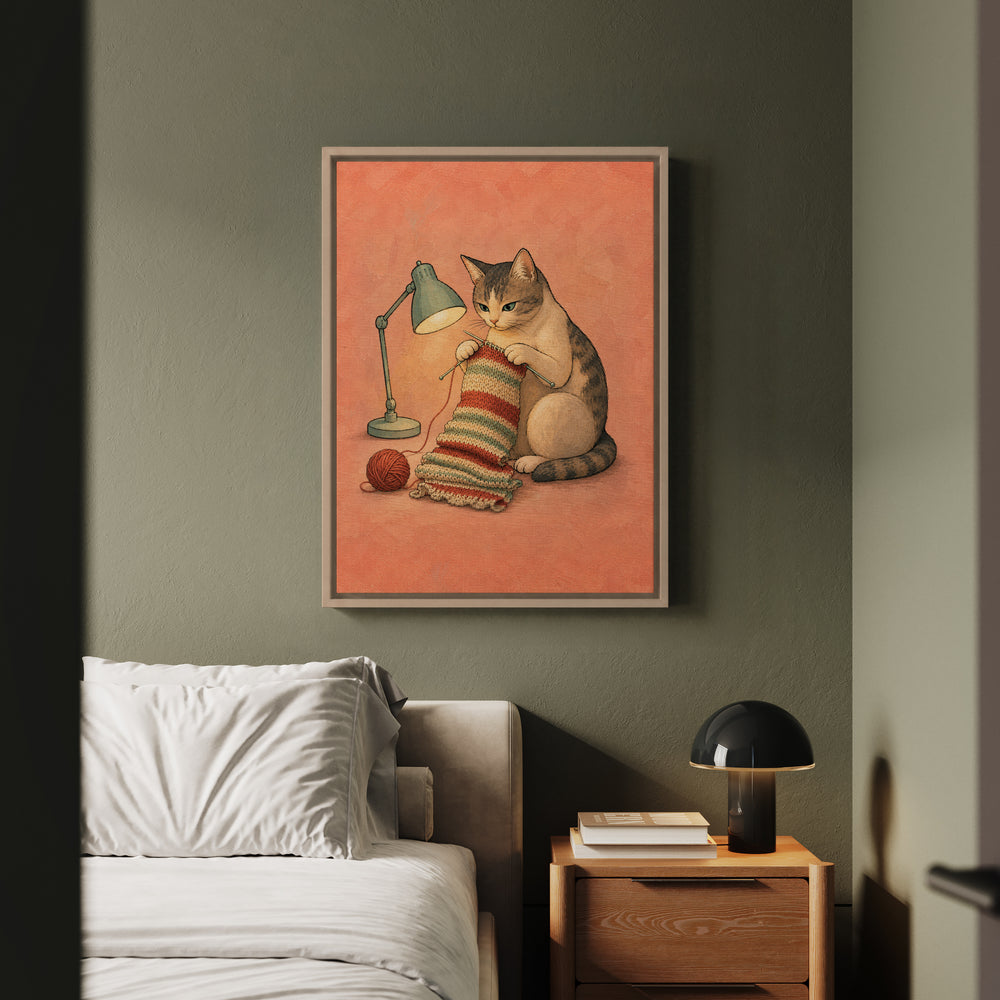 One More Row – Yarn Art with Clicking Needles at 2 AM – Framed Canvas Wall Art