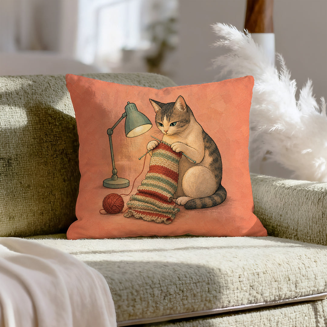 One More Row – Yarn Decor with Clicking Needles at 2 AM – Pillow Cover