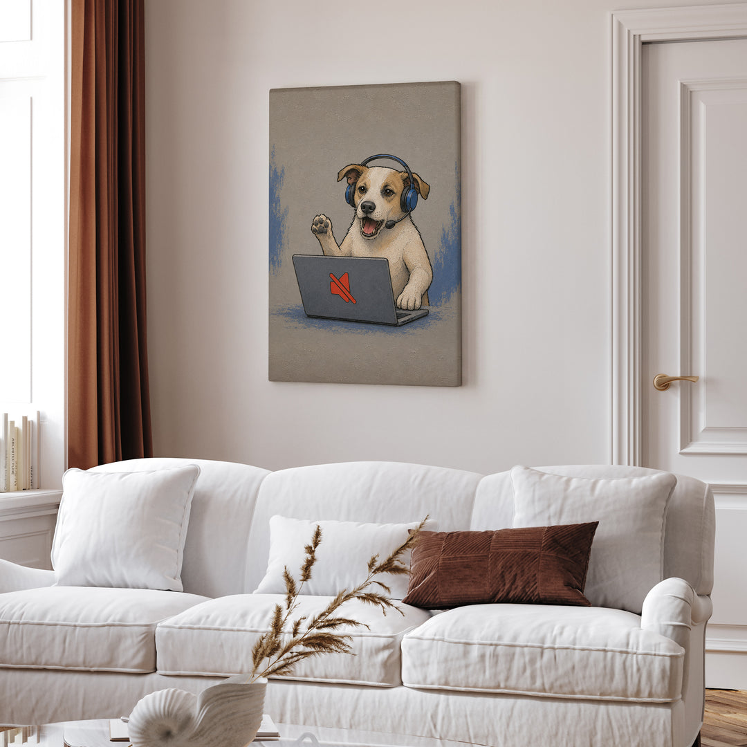 On Mute – Funny Office Decor with a Headset and a Red Icon – Canvas Wall Art