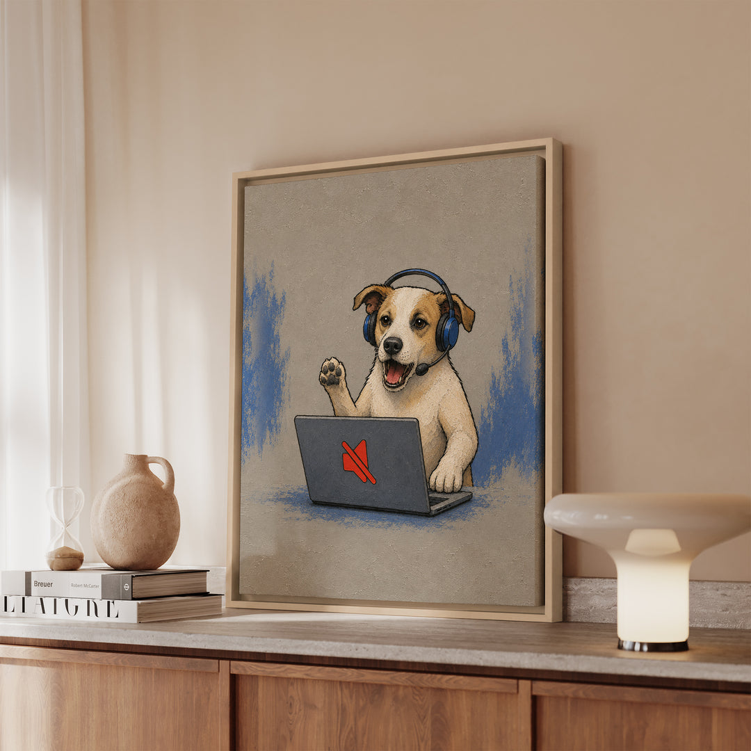 On Mute – Funny Office Decor with a Headset and a Red Icon – Framed Canvas Wall Art