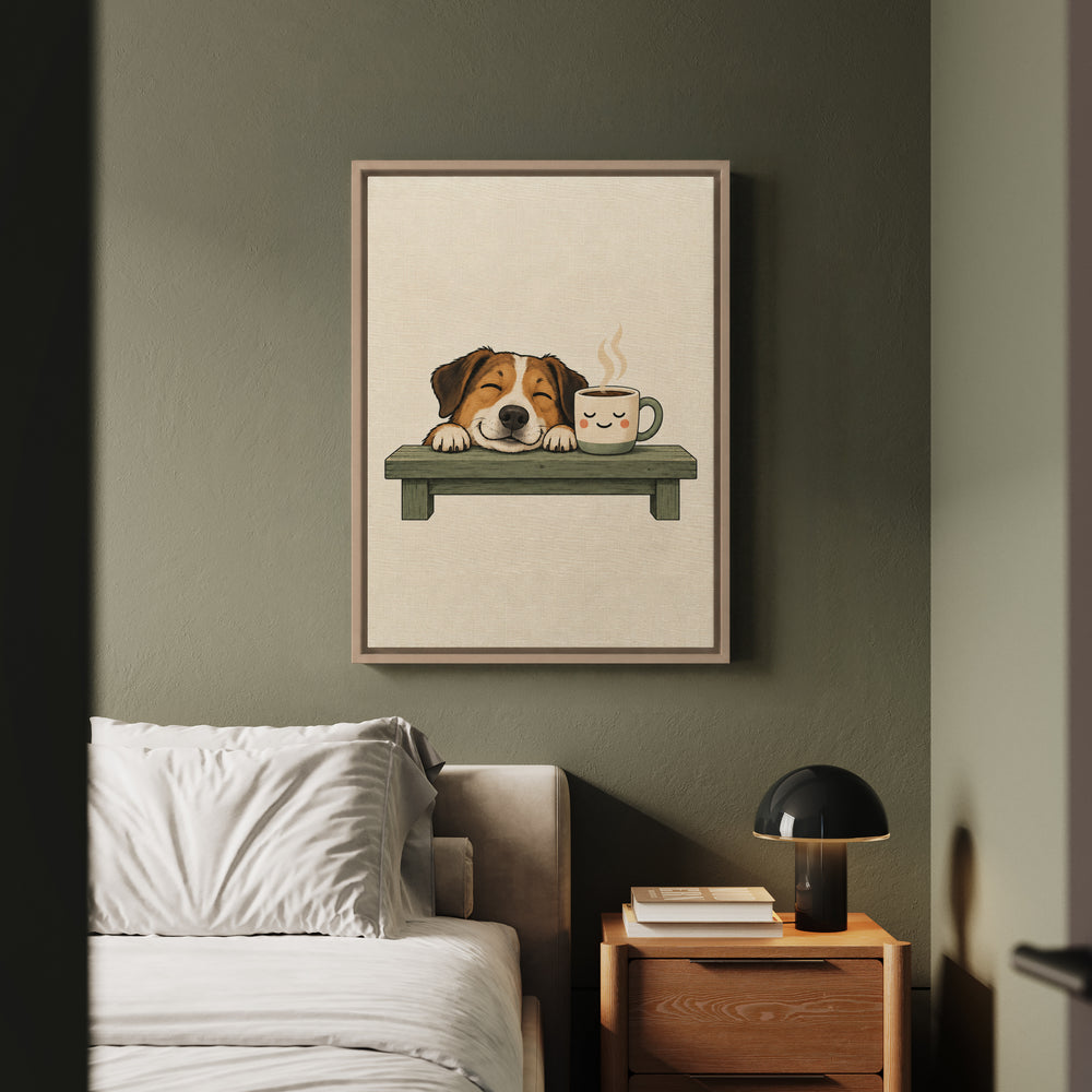 Dog Dad Fuel – Dog Dad Art with a Workbench Mug and a Chin Rest – Framed Canvas Wall Art