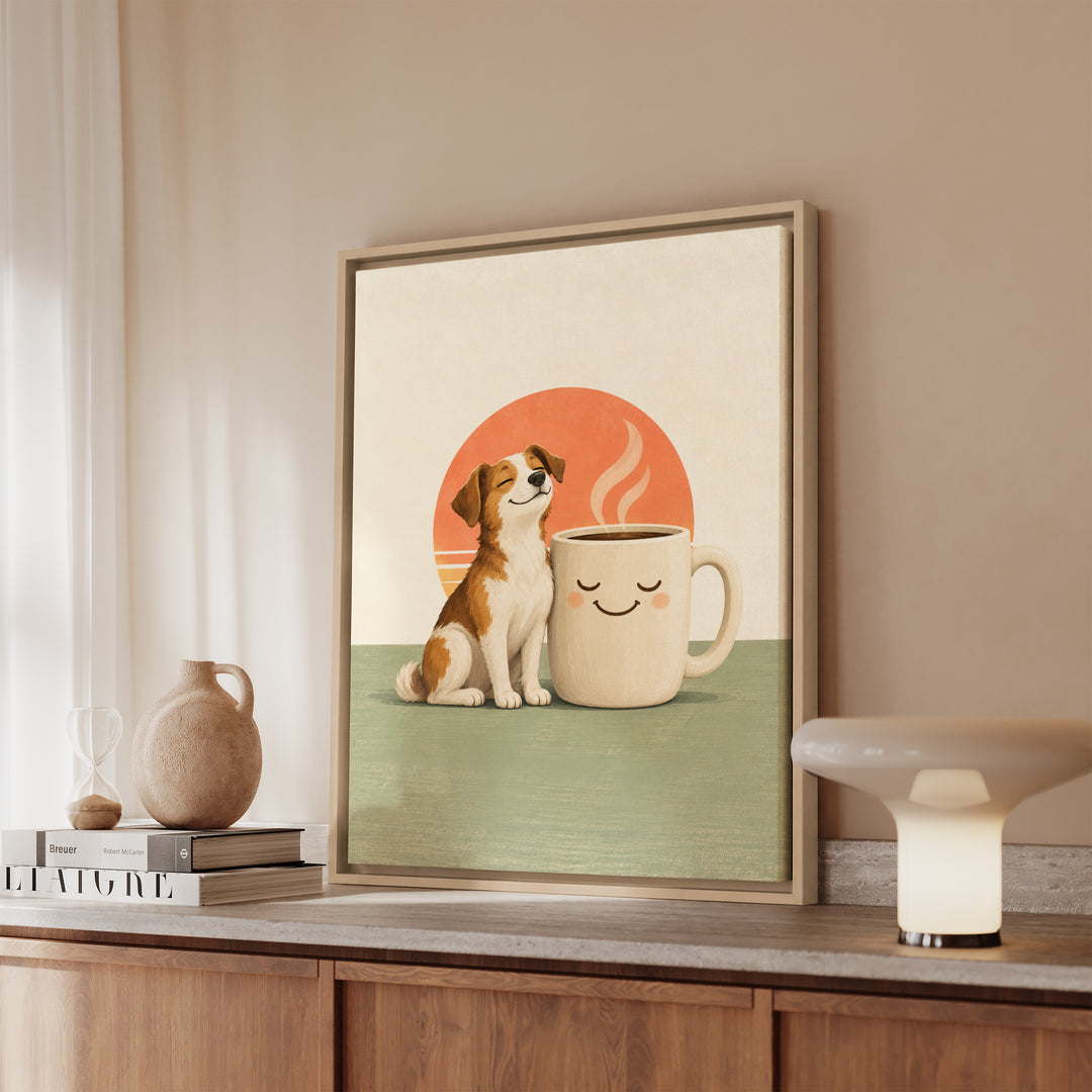 Dog Mom Fuel – Dog Mom Art with a Sunrise Coffee Supervision – Framed Canvas Wall Art