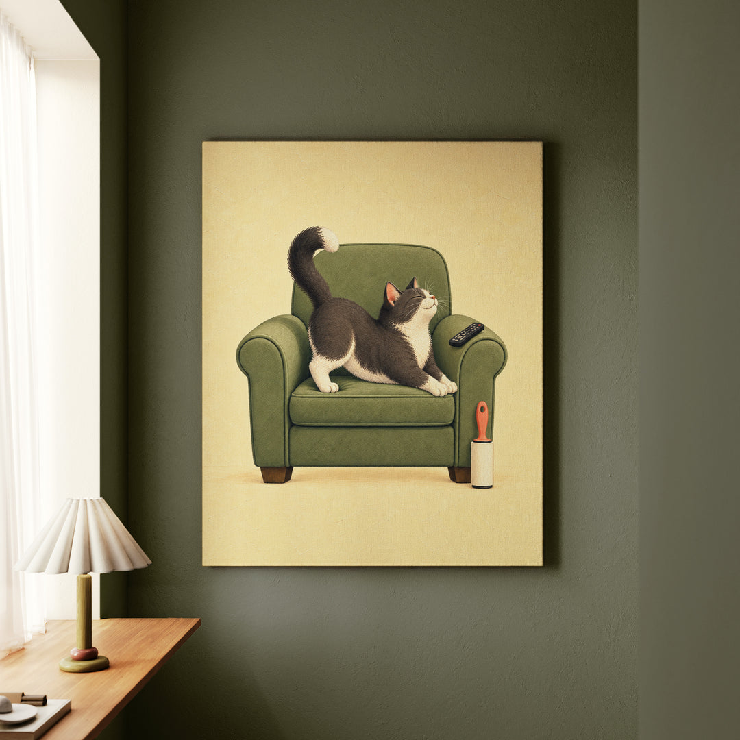 Cat Dad Club – Cat Dad Art with a Reserved Armchair and a Remote – Canvas Wall Art