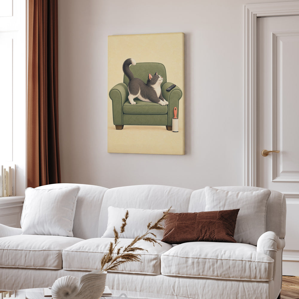 Cat Dad Club – Cat Dad Art with a Reserved Armchair and a Remote – Canvas Wall Art