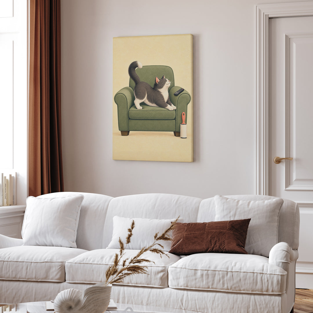 Cat Dad Club – Cat Dad Art with a Reserved Armchair and a Remote – Canvas Wall Art