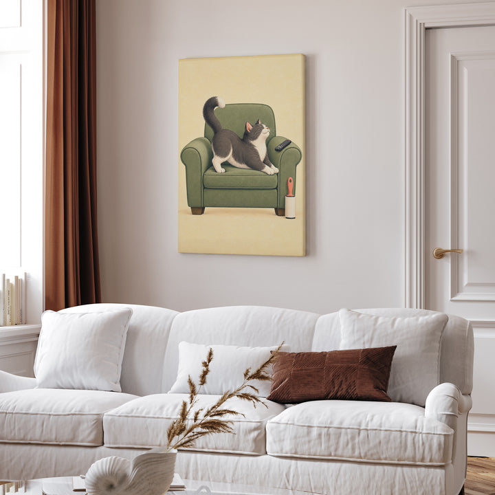 Cat Dad Club – Cat Dad Art with a Reserved Armchair and a Remote – Canvas Wall Art