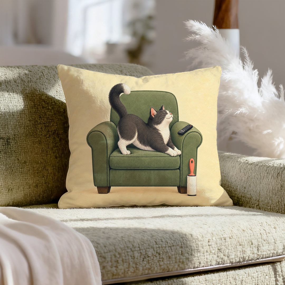 Cat Dad Club – Cat Dad Decor with a Reserved Armchair and a Remote – Throw Pillow