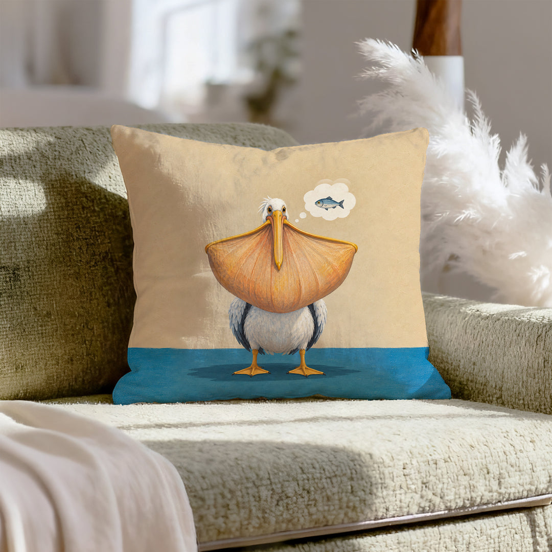 The One That Got Away – Fishing Decor with a Pelican Stretching the Truth – Throw Pillow