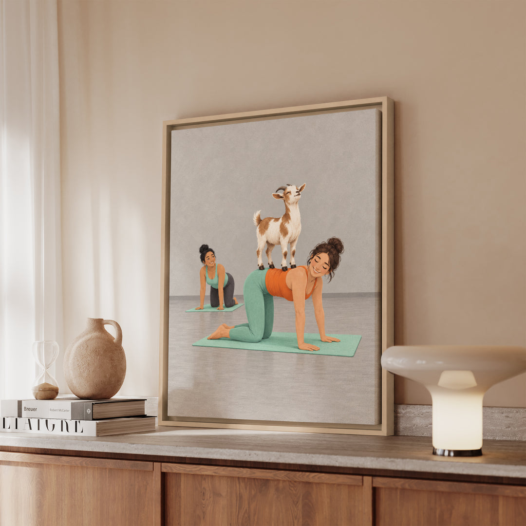 Goat Yoga – Yoga Wall Art with a Proud Stander Mid Class – Framed Canvas Wall Art