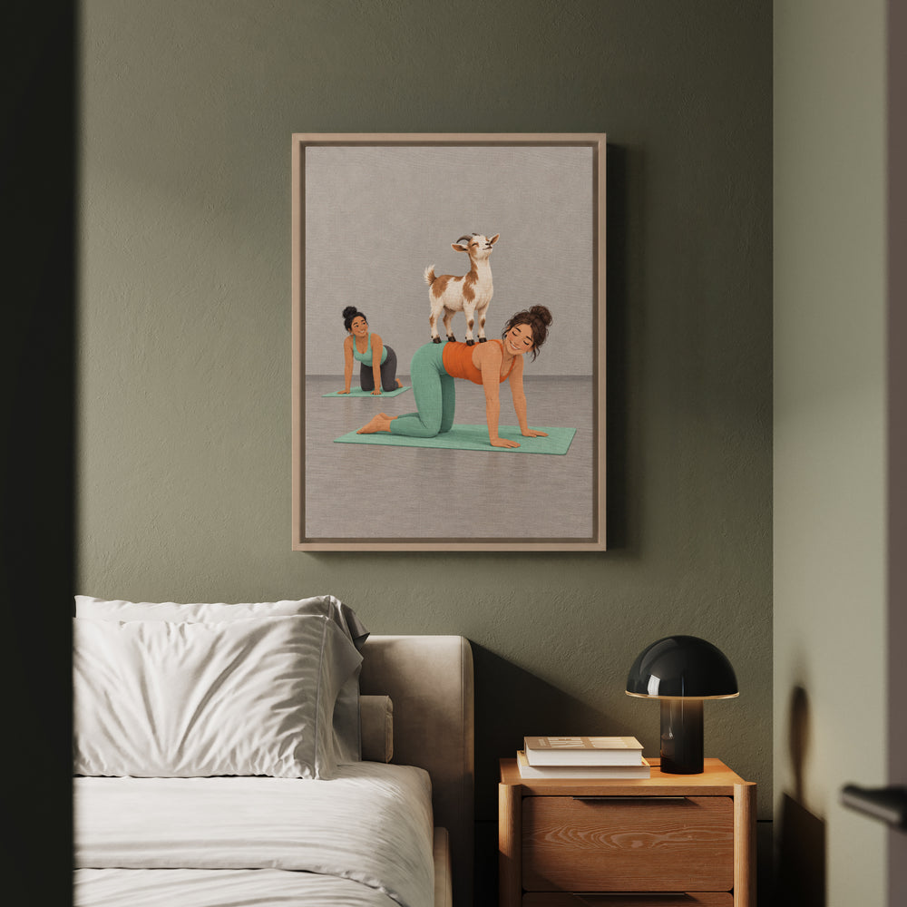 Goat Yoga – Yoga Wall Art with a Proud Stander Mid Class – Framed Canvas Wall Art