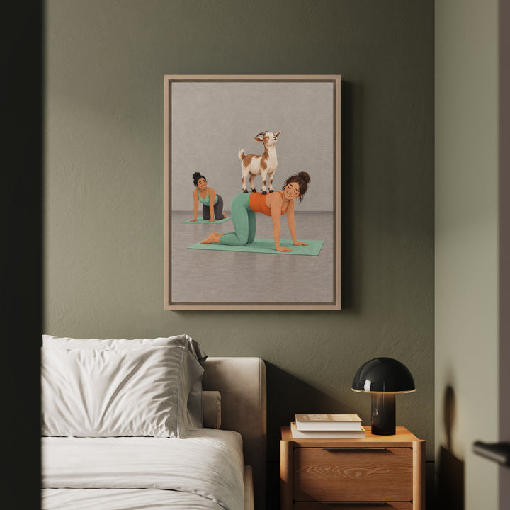 Goat Yoga – Yoga Wall Art with a Proud Stander Mid Class – Framed Canvas Wall Art