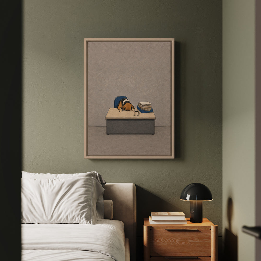 Monday Energy – Funny Office Decor with a Desk Slump and Full Inbox – Framed Canvas Wall Art