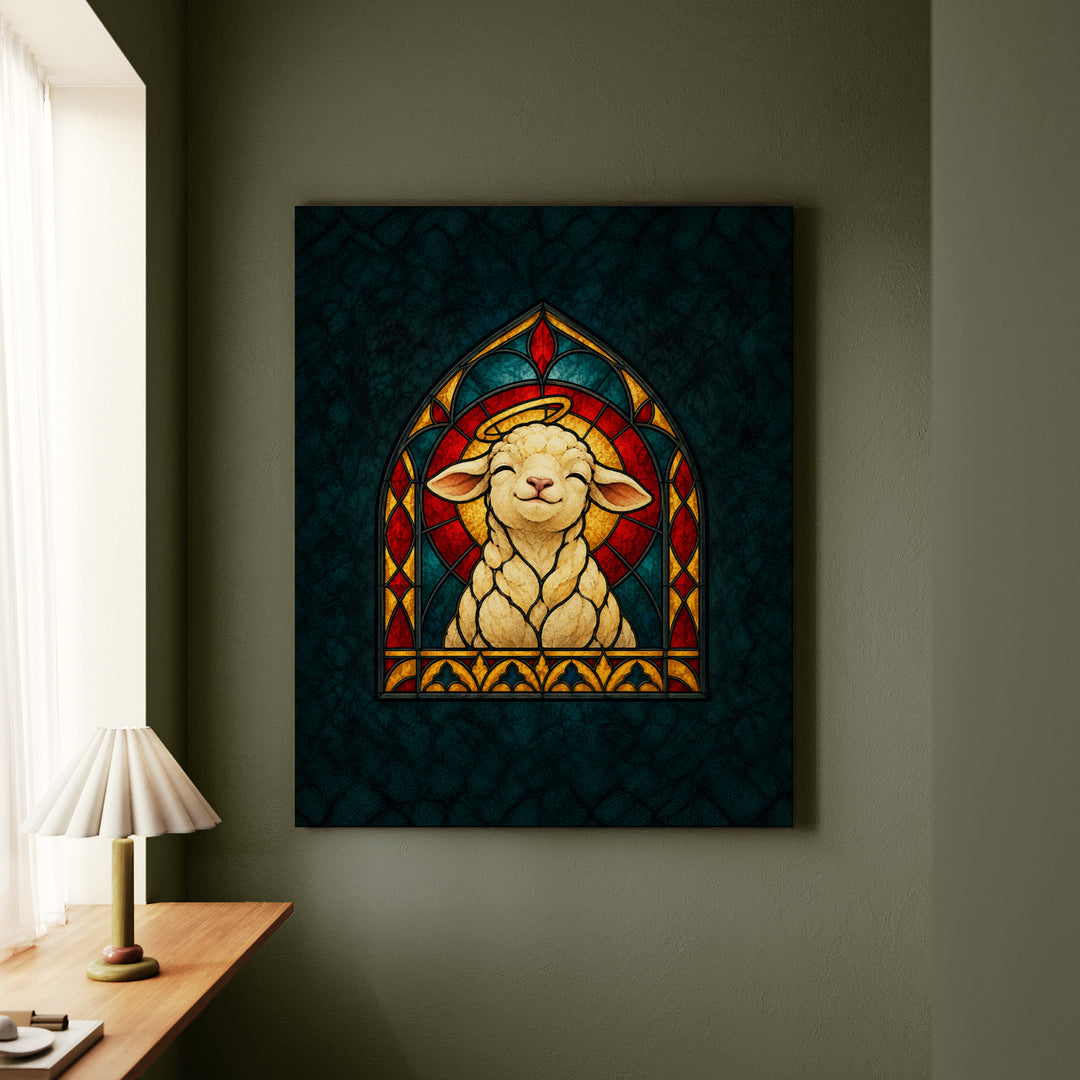 The Good Shepherd's Favorite – Christian Wall Art with a Lamb in a Gothic Arch – Canvas / Framed Canvas