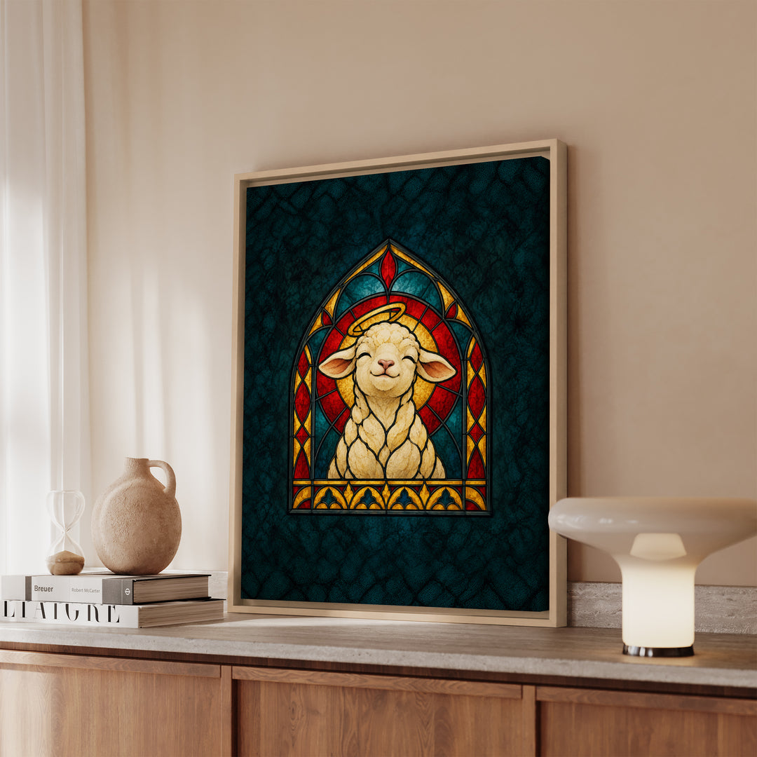 The Good Shepherd's Favorite – Christian Wall Art with a Lamb in a Gothic Arch – Canvas / Framed Canvas