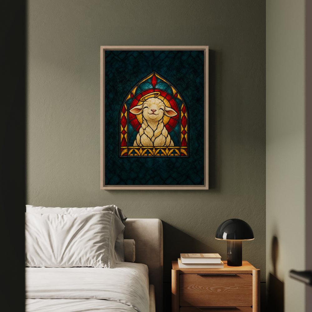 The Good Shepherd's Favorite – Christian Wall Art with a Lamb in a Gothic Arch – Framed Canvas Wall Art