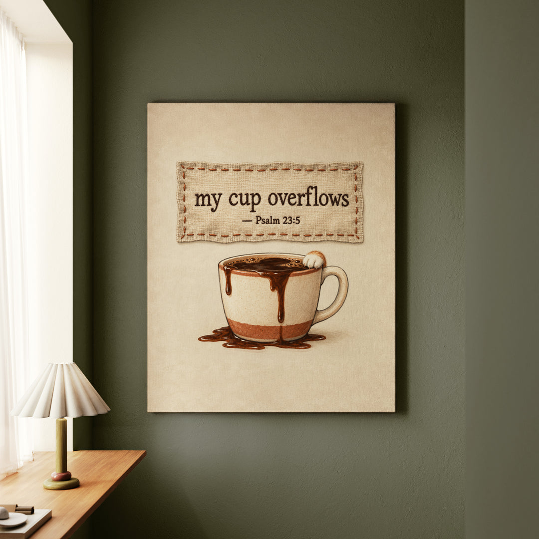 My Cup Overflows – Psalm Wall Art with a Stitched Linen Look – Canvas Wall Art