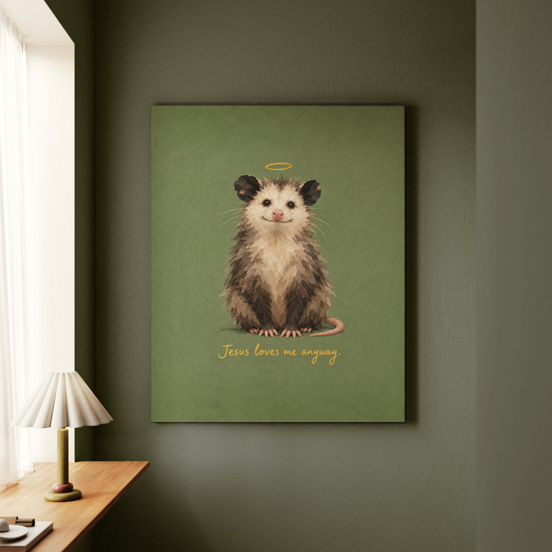 Jesus Loves Me Anyway – Jesus Wall Art with an Upright School Photo Pose – Canvas / Framed Canvas
