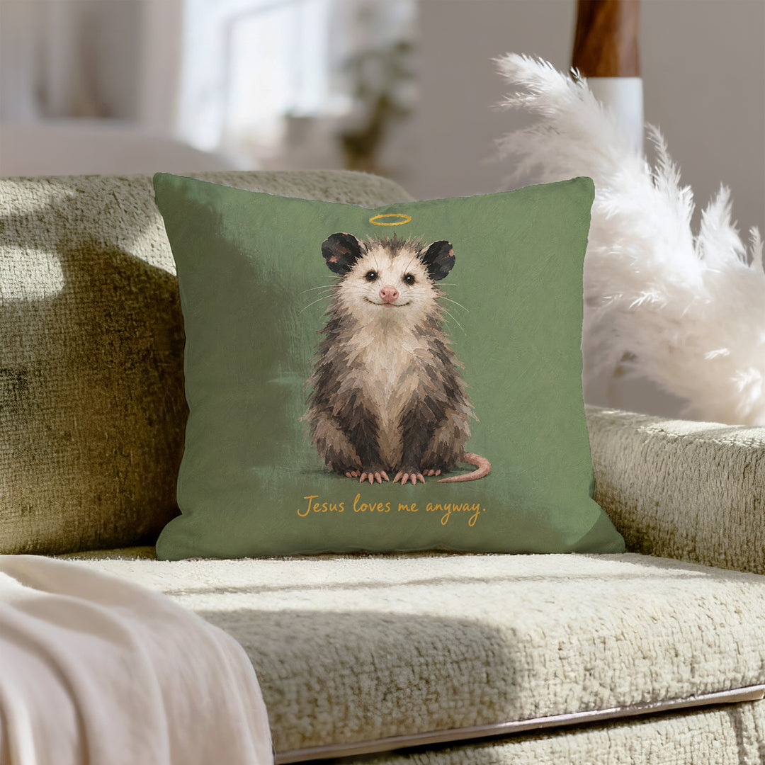 Jesus Loves Me Anyway – Jesus Decor with an Upright School Photo Pose – Pillow Cover