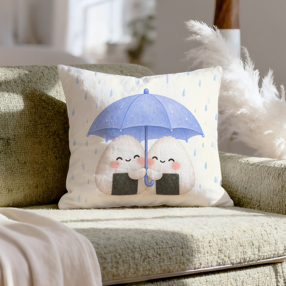 Onigiri Friends – Kawaii Room Decor with Two Rice Balls Sharing Cover – Pillow Cover