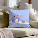 The Tiny Cheer – Kawaii Room Decor with a Frog Cheering a Snail – Throw Pillow