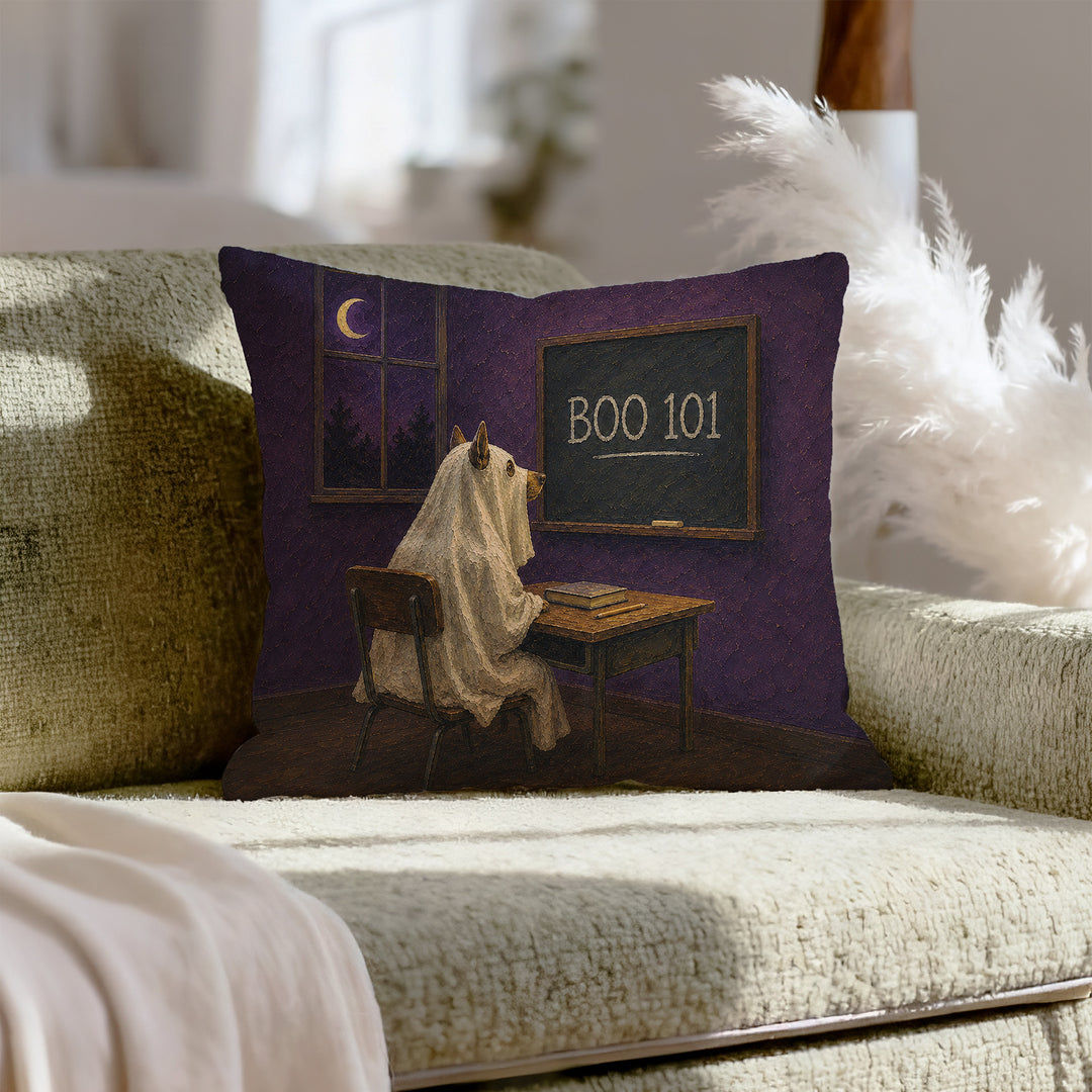 BOO 101 – Halloween Decor with a Sheet Ghost at a Desk – Pillow Cover