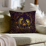 Midnight Tea Circle – Witchy Decor with Frogs Around a Candlelit Table – Throw Pillow
