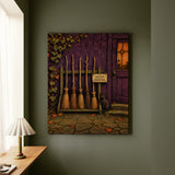 Broom Parking Only – Witchy Wall Art with Bristles Racked by the Door – Canvas Wall Art