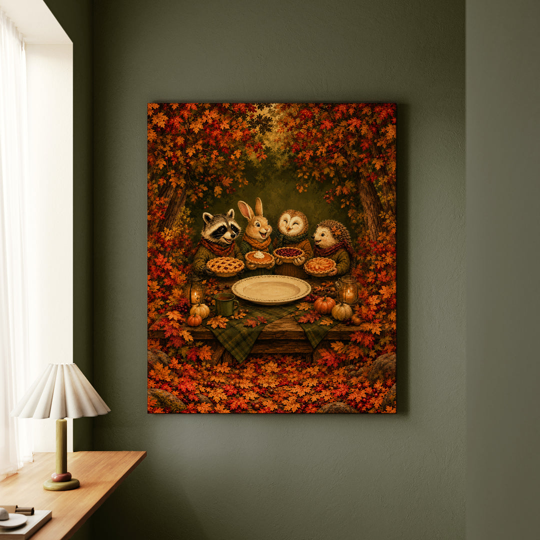 Friendsgiving Potluck – Funny Thanksgiving Art with a Table of Proud Cooks – Canvas Wall Art