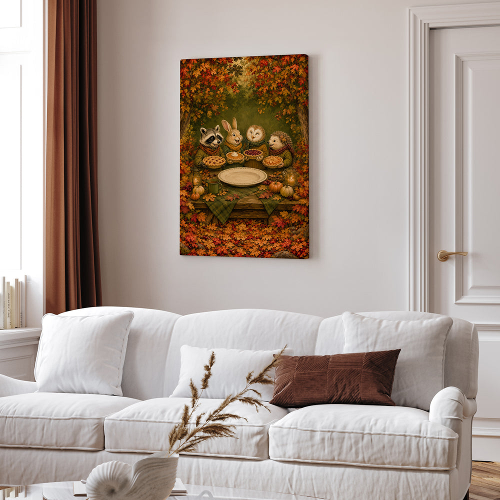 Friendsgiving Potluck – Funny Thanksgiving Art with a Table of Proud Cooks – Canvas Wall Art