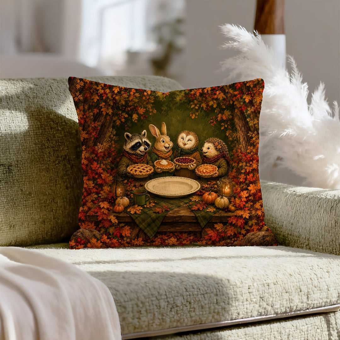 Friendsgiving Potluck – Fall Table Decor with a Table of Proud Cooks – Throw Pillow