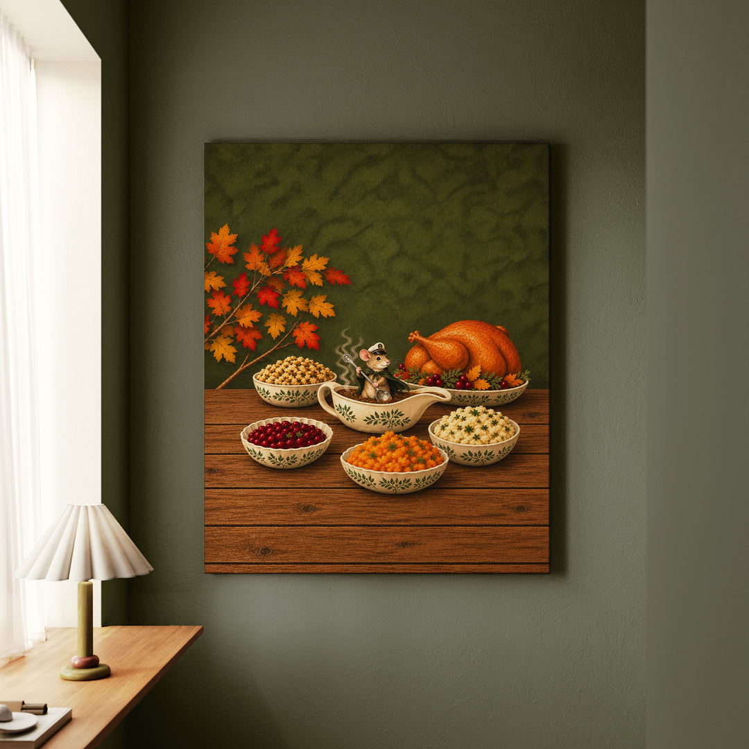 The Gravy Regatta – Kitchen Wall Decor with a Mouse Sailing the Sauce – Canvas Wall Art