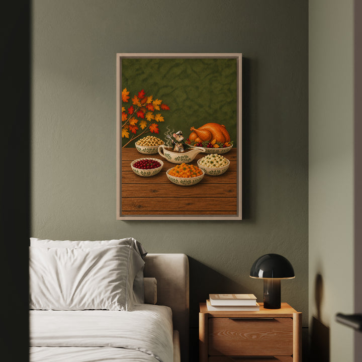 The Gravy Regatta – Kitchen Wall Decor with a Mouse Sailing the Sauce – Framed Canvas Wall Art