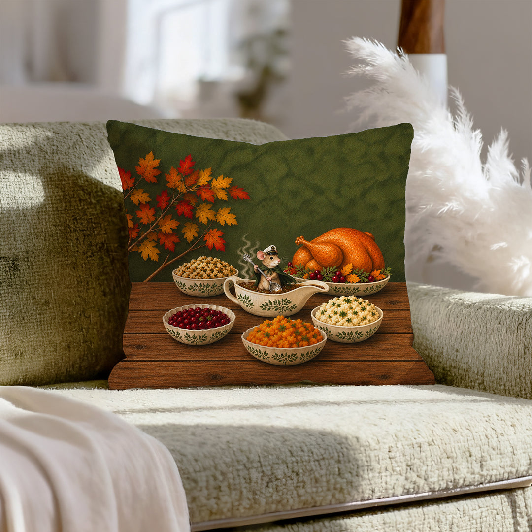 The Gravy Regatta – Kitchen Decor with a Mouse Sailing the Sauce – Pillow Cover