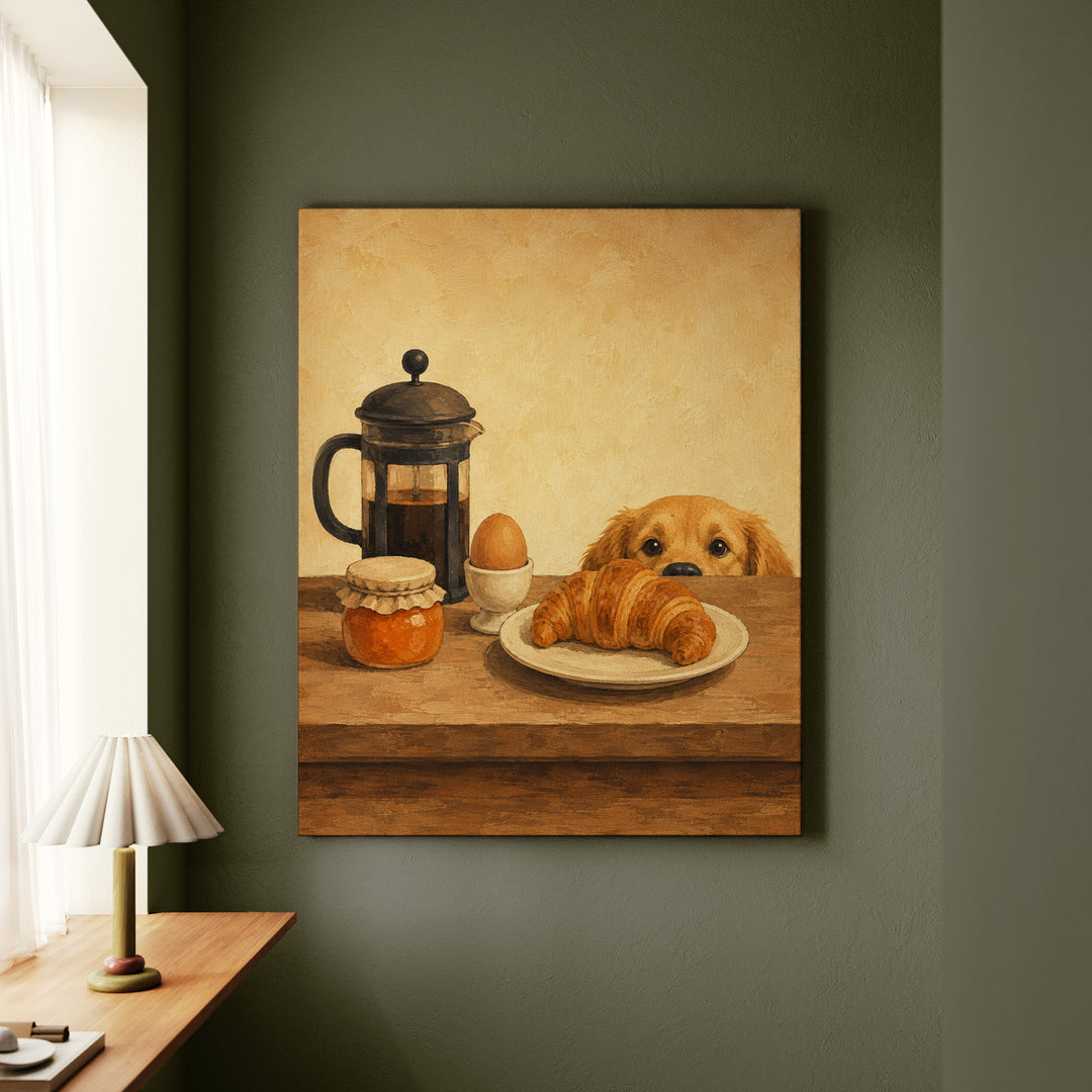 The Breakfast Auditor – Kitchen Wall Art with a French Press and Jam Jar – Canvas Wall Art
