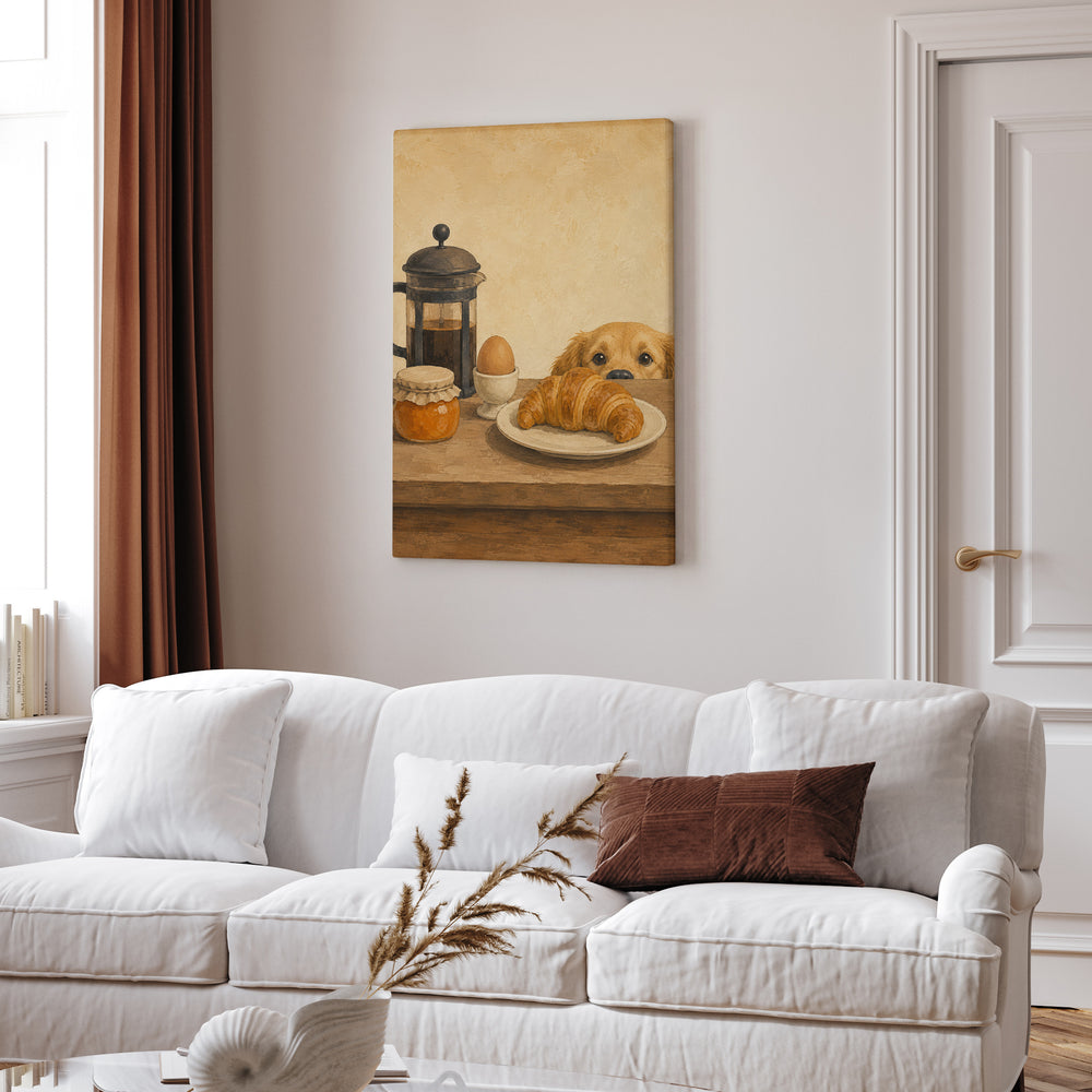 The Breakfast Auditor – Kitchen Wall Art with a French Press and Jam Jar – Canvas Wall Art