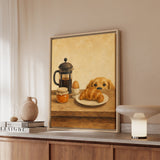 The Breakfast Auditor – Kitchen Wall Art with a French Press and Jam Jar – Framed Canvas Wall Art