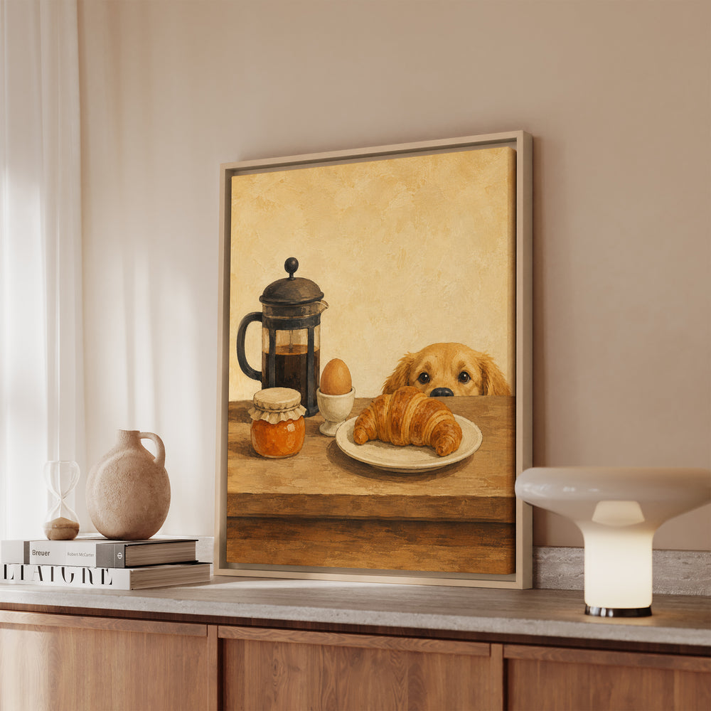The Breakfast Auditor – Kitchen Wall Art with a French Press and Jam Jar – Canvas / Framed Canvas