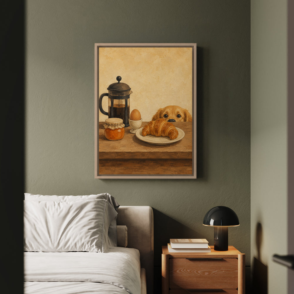 The Breakfast Auditor – Kitchen Wall Art with a French Press and Jam Jar – Framed Canvas Wall Art