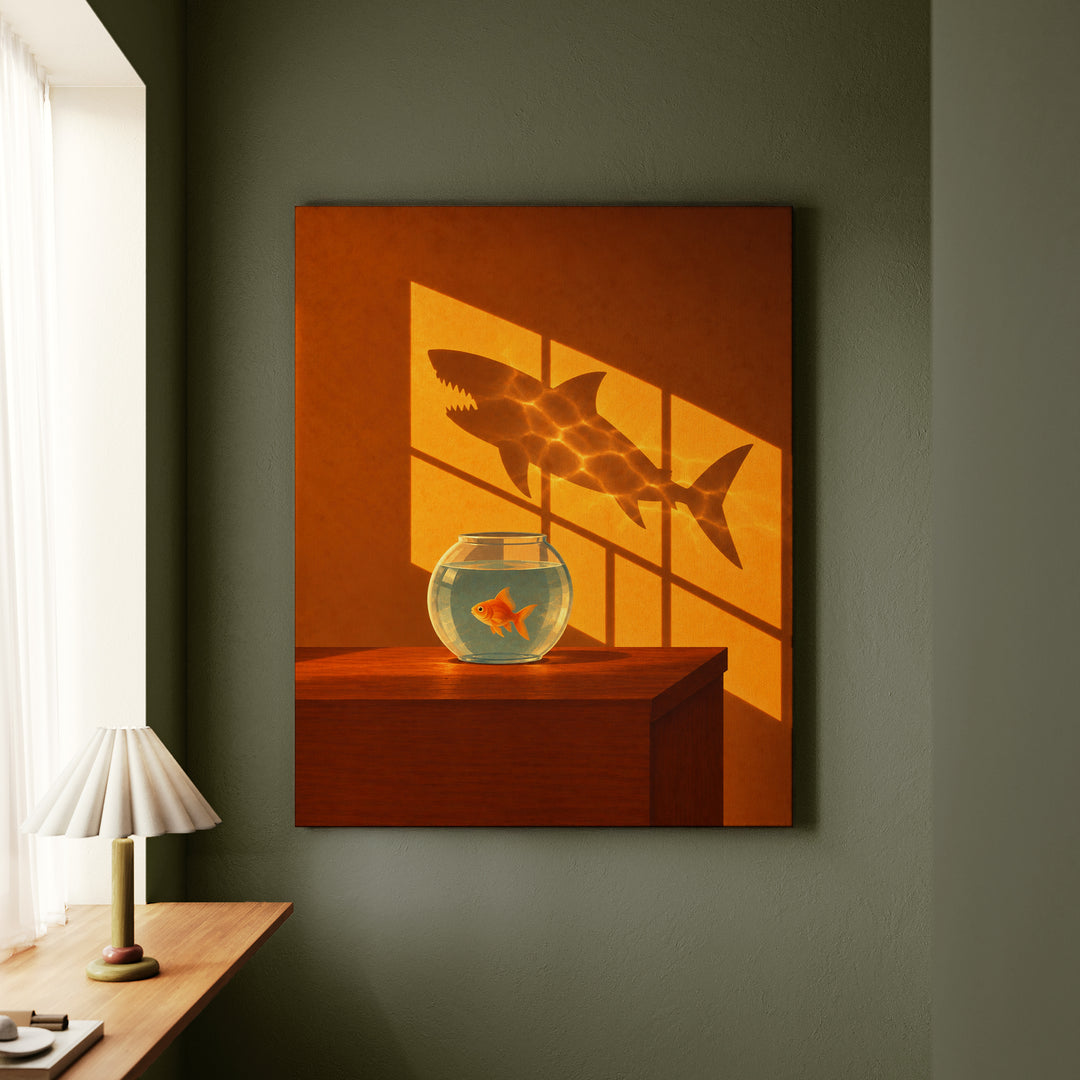 Big Ideas – Funny Office Wall Art with a Goldfish Casting Shadows – Canvas / Framed Canvas